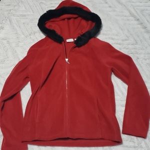 Womens Red fuzzy Small zip up hoodie sweater